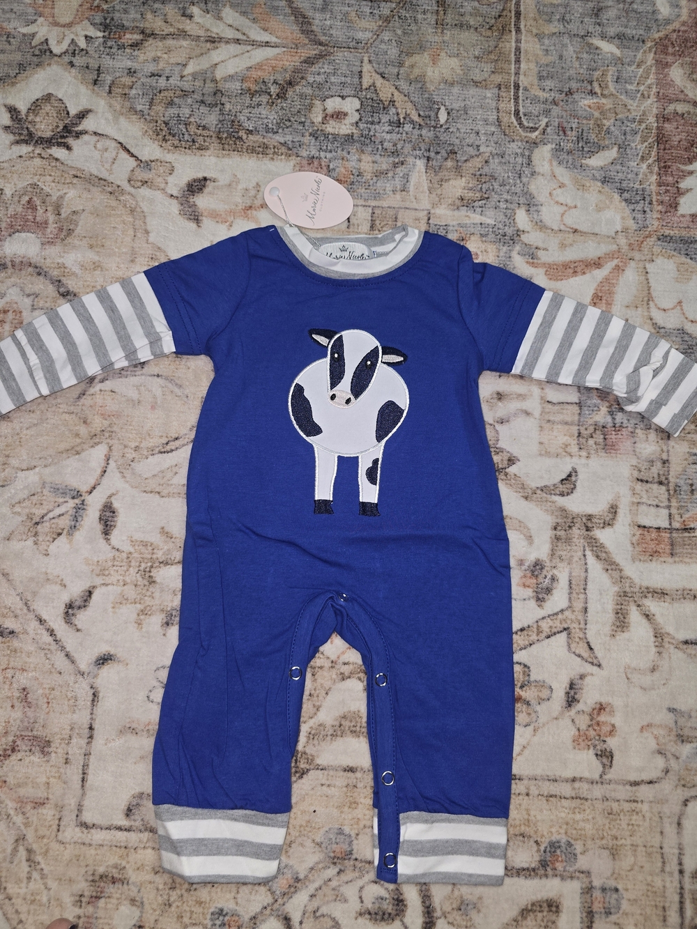 Blue Cow Applique Footie One-Piece